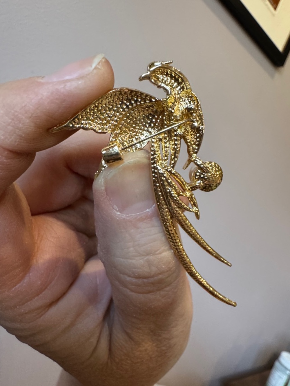 Colorful Enamel & Crystal Bird Brooch with Pearl - Picture 4 of 4